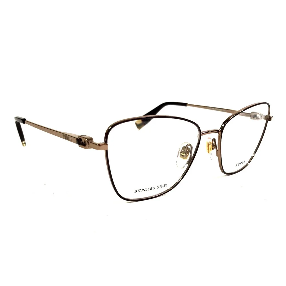 Furla Eyeglasses Frames VFU588 COL.0K99 Brown Gold Butterfly Wire Rim 53-16-135
